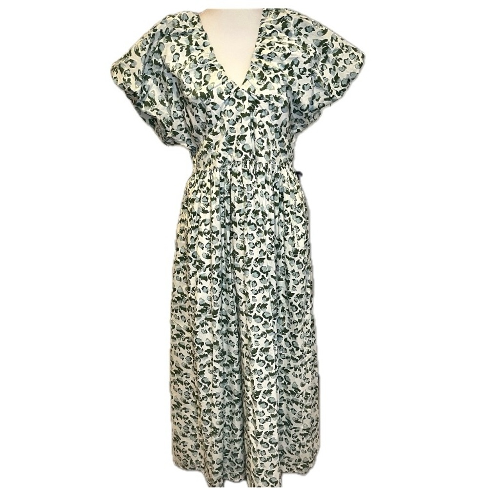 Crown & Ivy, society social /NWT Green Maxi Dress puffy sleeve tie back, Size 12 - Picture 4 of 16